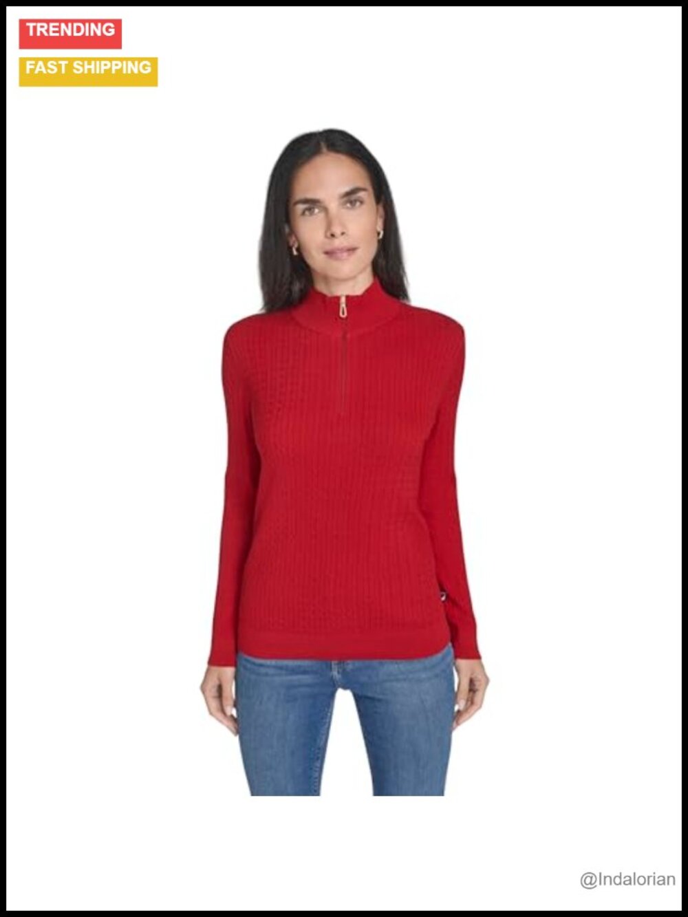 1/4 Zip Mockneck Cable Knit Sweater Long Sleeve Fall Pullover